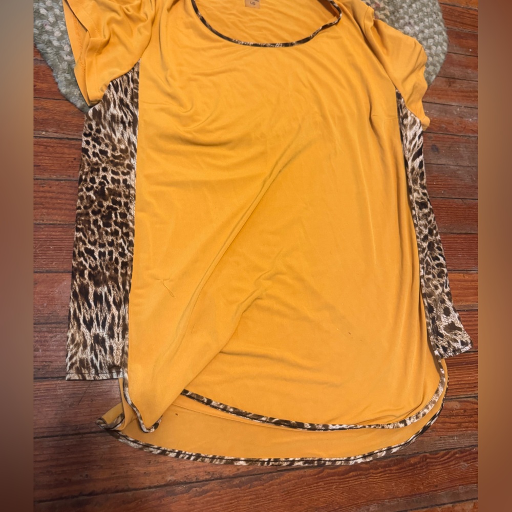 Chic Nation Yellow Top with Leopard Print Sleeves